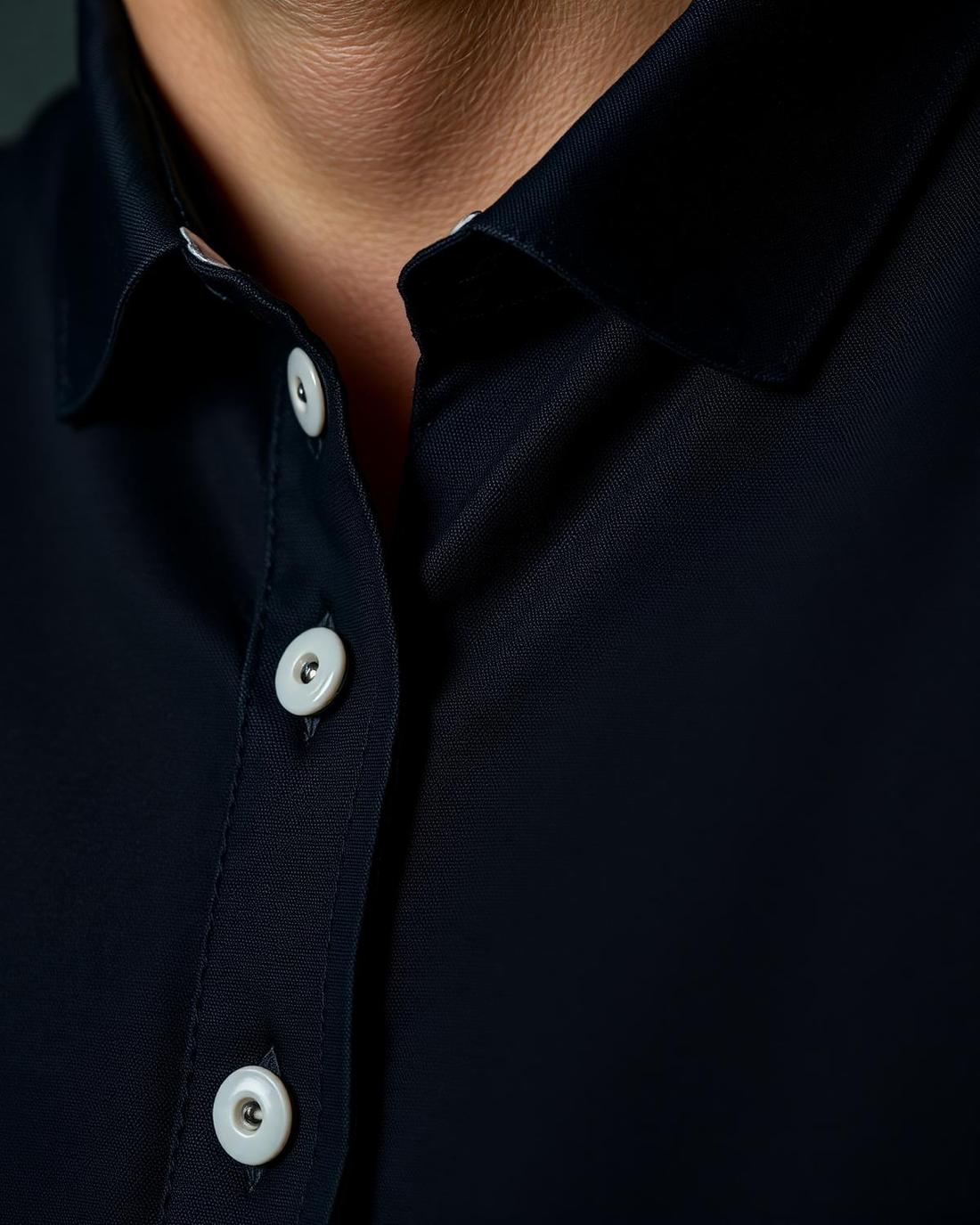Detalhe de colarinho e botões de camisaria social corporativa