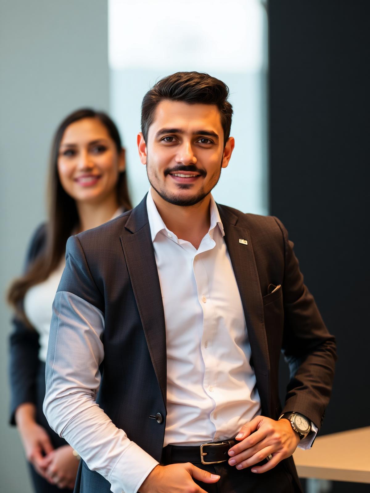 Uniforme social corporativo personalizado: camisa e blazer com logo aplicado