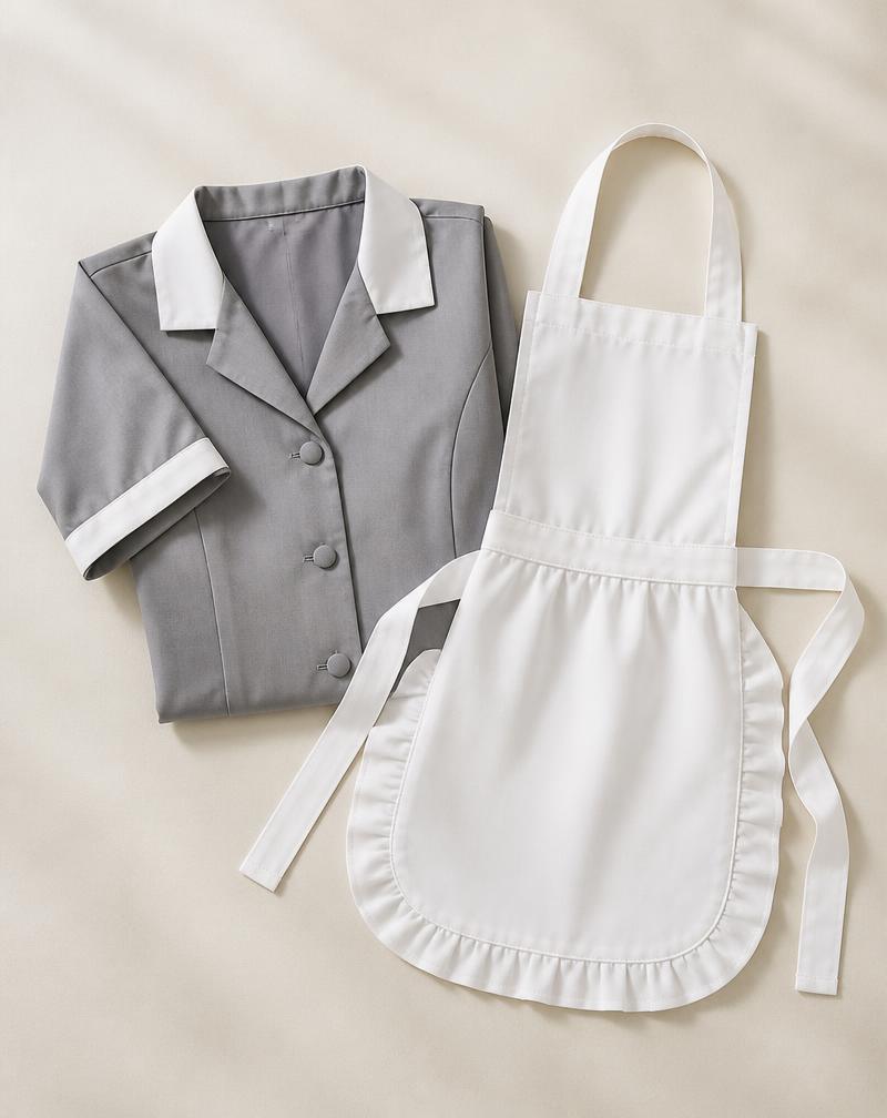 Conjunto de governança com avental branco dobrado